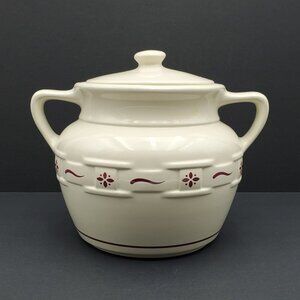 Longaberger Woven Traditions Red Cookie Jar Paprika Bean Pot Handled Canister